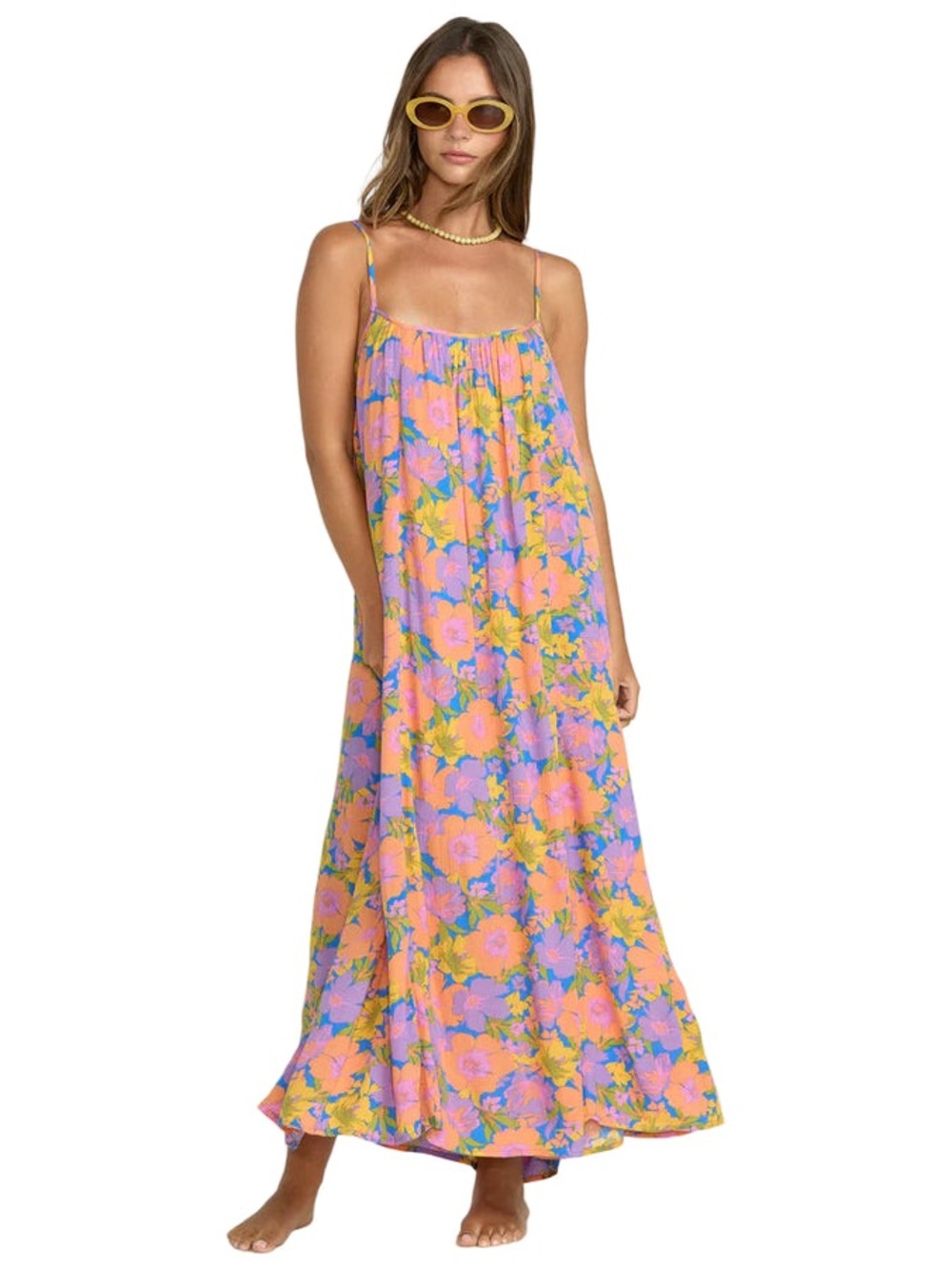 Billabong Sandy Cove Floral Maxi Slip Dress in Purple & Orange